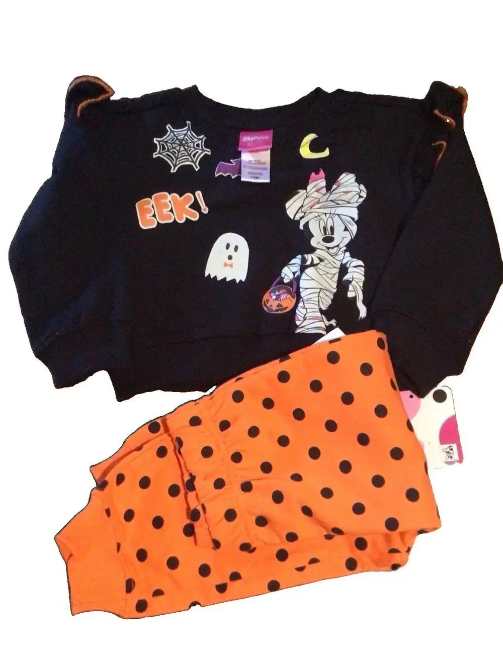 Disney Jr. Minnie Girls 12 M Black Orange Halloween Polka Dot Pants Set Long